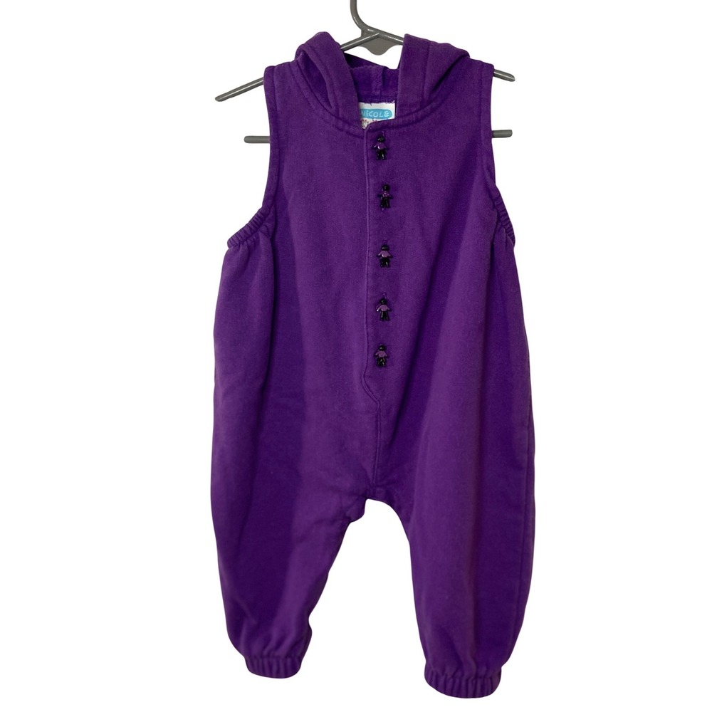 Nicole Scott Baby Romper 12M Purple Hooded Sleeveless One Piece Cotton Blend‎